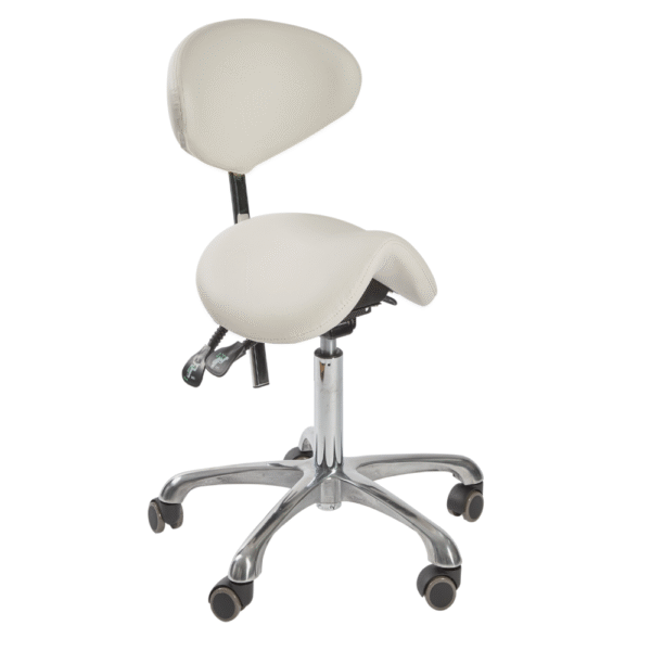 The Sadie Salon Saddle Stool with Backrest - White by SEC