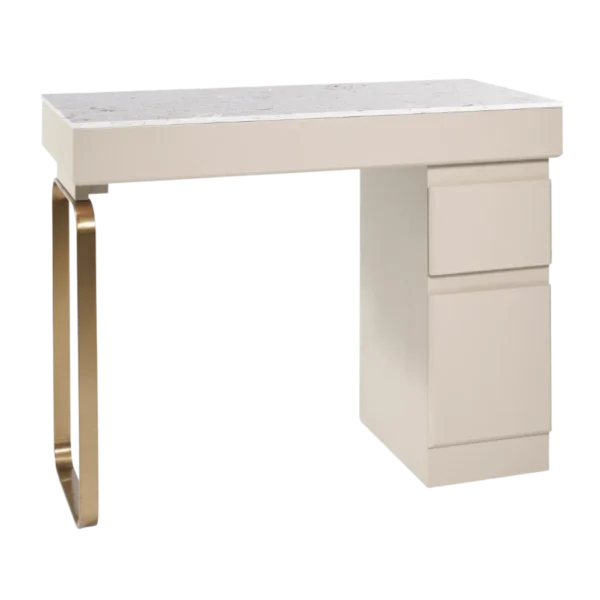 The Maia Nail Desk - Ivory & Gold with White Speckled Natural Stone Top