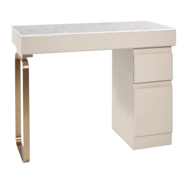 The Maia Nail Desk - Ivory & Gold with White Speckled Natural Stone Top by SEC