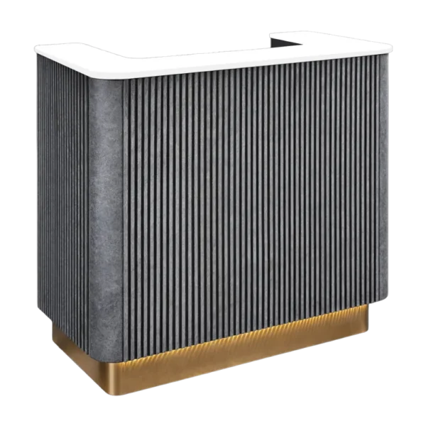 The Austin Reception Desk - Textured Charcoal & Gold with White Stone Top