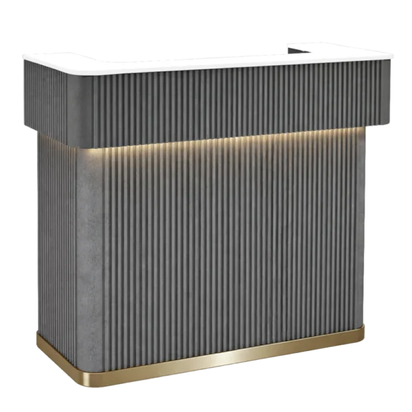 The Franklin Reception Desk - Textured Charcoal & Gold with White Stone Top