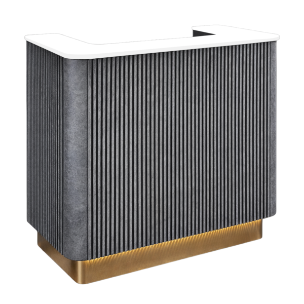 The Austin Reception Desk - Textured Charcoal & Gold with White Stone Top by SEC