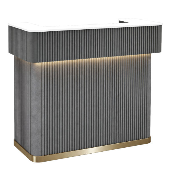 The Franklin Reception Desk - Textured Charcoal & Gold with White Stone Top by SEC