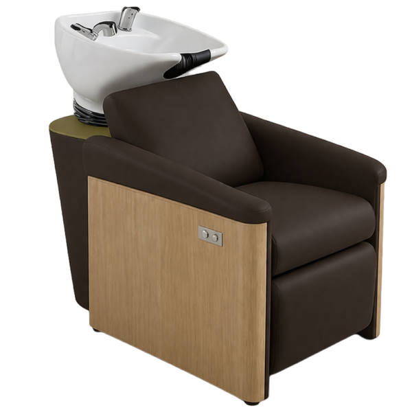 The Ashli Salon Backwash Unit - Chocolate Brown & Natural Wood Finish by SEC