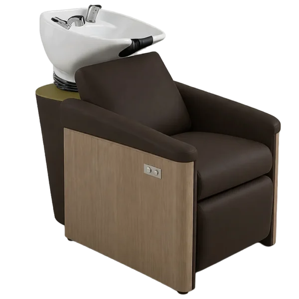 The Ashli Salon Backwash Unit - Chocolate Brown & Natural Wood Finish by SEC