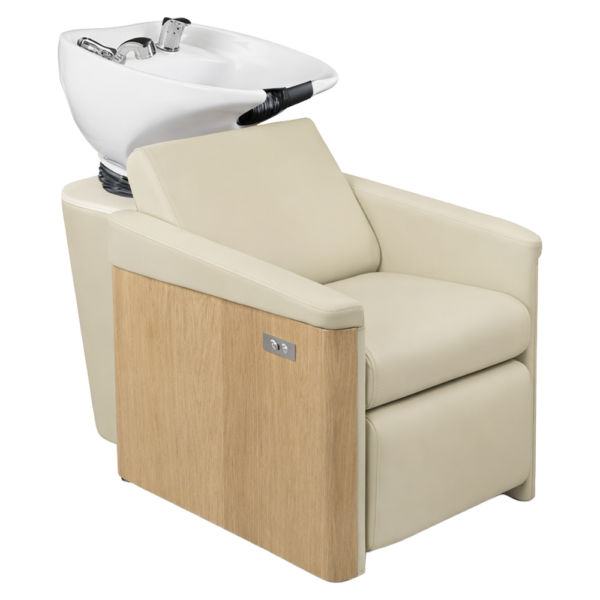 The Ashli Salon Backwash Unit - Ivory & Natural Wood Finish by SEC
