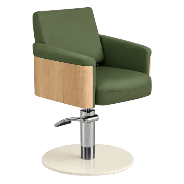The Ashli Salon Styling Chair - Forest Green & Natural Wood Finish
