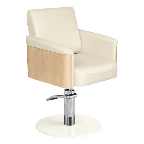 The Ashli Salon Styling Chair - Ivory & Natural Wood Finish