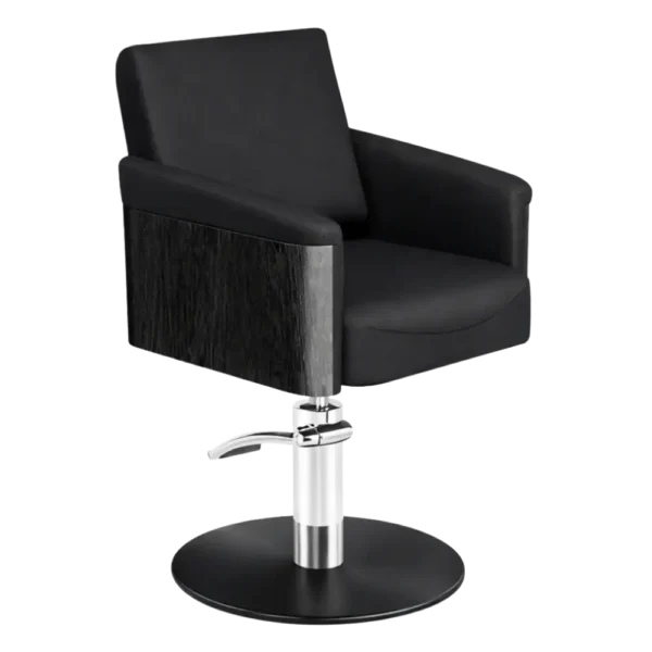 The Ashli Salon Styling Chair - Midnight Black & Natural Wood Finish