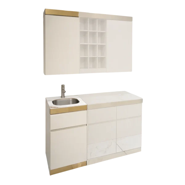 The Josie Modular Colour Bar - Ivory & Gold with White Gold Pattern Natural Stone Top