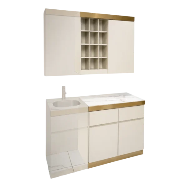 The Sindi Modular Colour Bar - Ivory & Gold with White Gold Pattern Natural Stone Top
