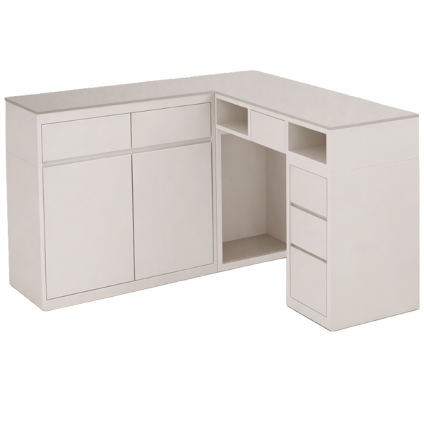 The Kourtni Corner Nail Desk - Pure Ivory with Pattern Stone Top by SEC