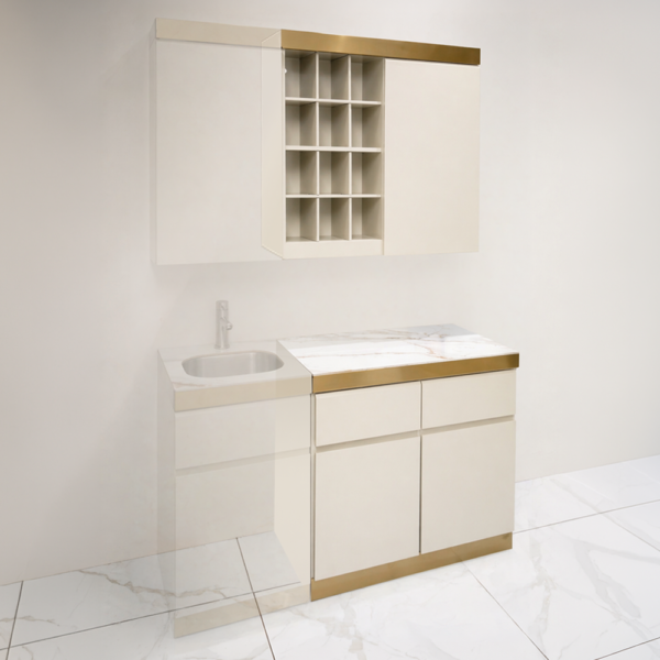 The Sindi Modular Colour Bar - Ivory & Gold with White Gold Pattern Natural Stone Top by SEC