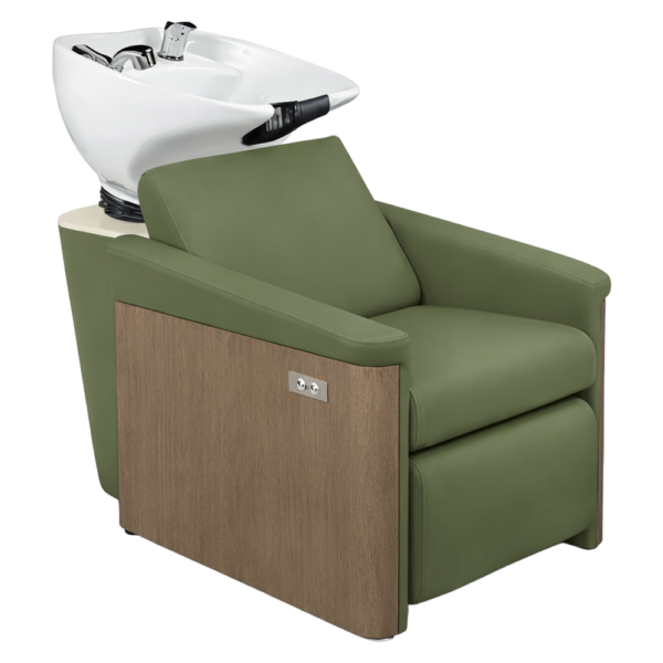The Ashli Salon Backwash Unit - Forest Green & Natural Wood Finish