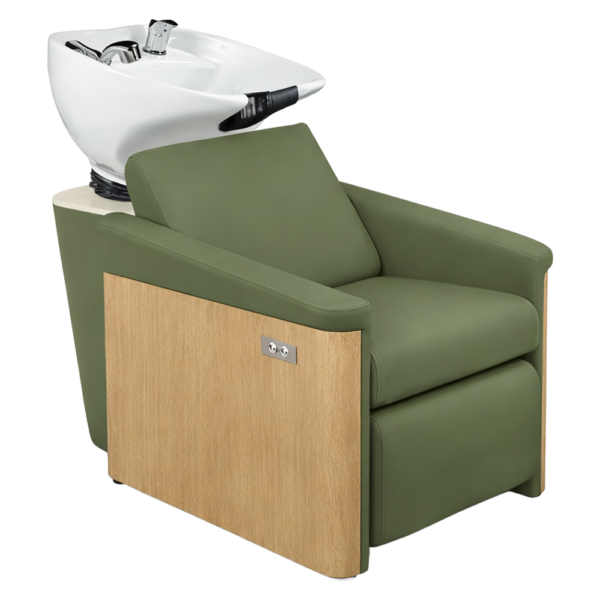 The Ashli Salon Backwash Unit - Forest Green & Natural Wood Finish by SEC