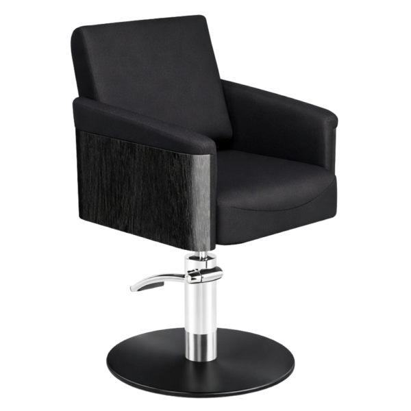 The Ashli Salon Styling Chair - Midnight Black & Natural Wood Finish by SEC