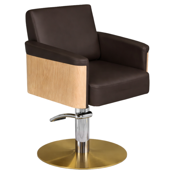 The Ashli Salon Styling Chair - Chocolate Brown & Natural Wood Finish by SEC