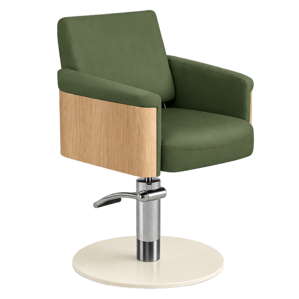 The Ashli Salon Styling Chair - Forest Green & Natural Wood Finish by SEC