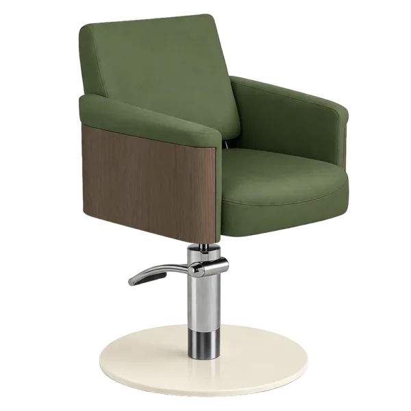 The Ashli Salon Styling Chair - Forest Green & Natural Wood Finish