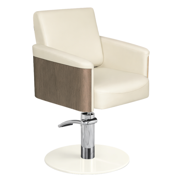 The Ashli Salon Styling Chair - Ivory & Natural Wood Finish