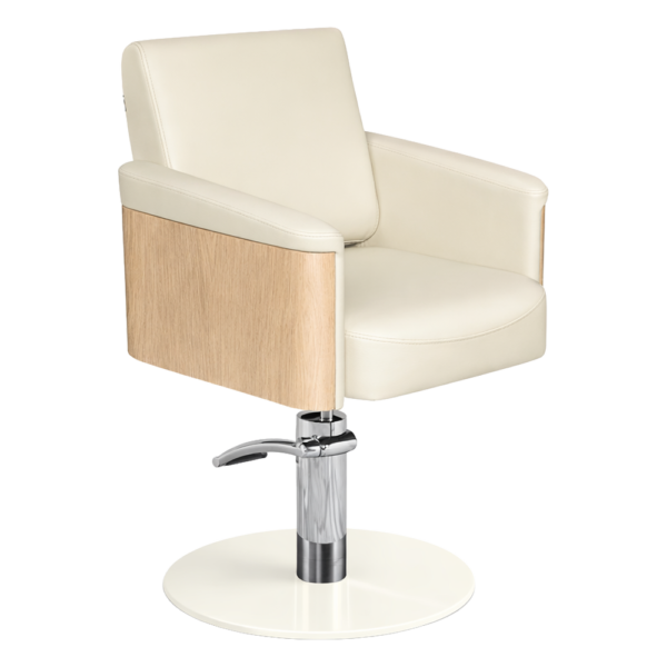 The Ashli Salon Styling Chair - Ivory & Natural Wood Finish by SEC