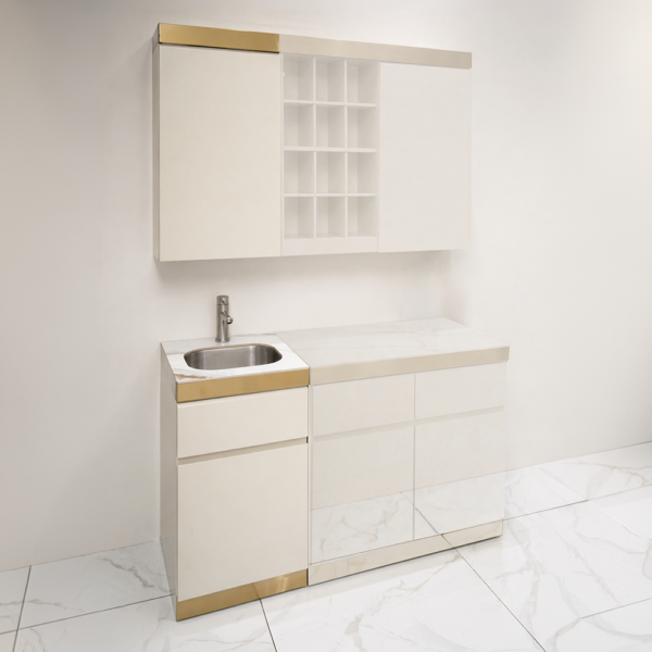 The Josie Modular Colour Bar - Ivory & Gold with White Gold Pattern Natural Stone Top by SEC