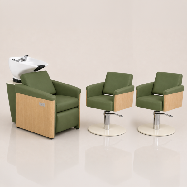The Ashli Salon Package 2 - Forest Green & Natural Wood Finish by SEC